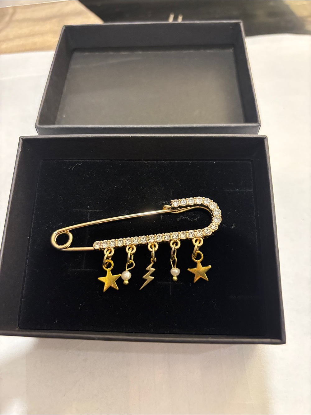 NIB Metallic & Jeweled Babaloo Safety Pin Charm Brooch